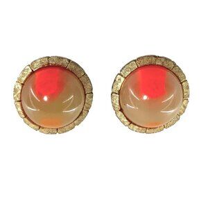 Vintage Clip-On Earrings Gold Tone Orange Dome Design